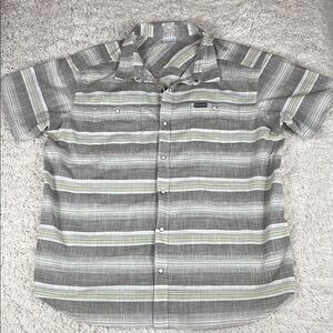 Columbia Men's Gray/ White/Purple/Green Striped Shirt, Pearl Snaps, Size XXL